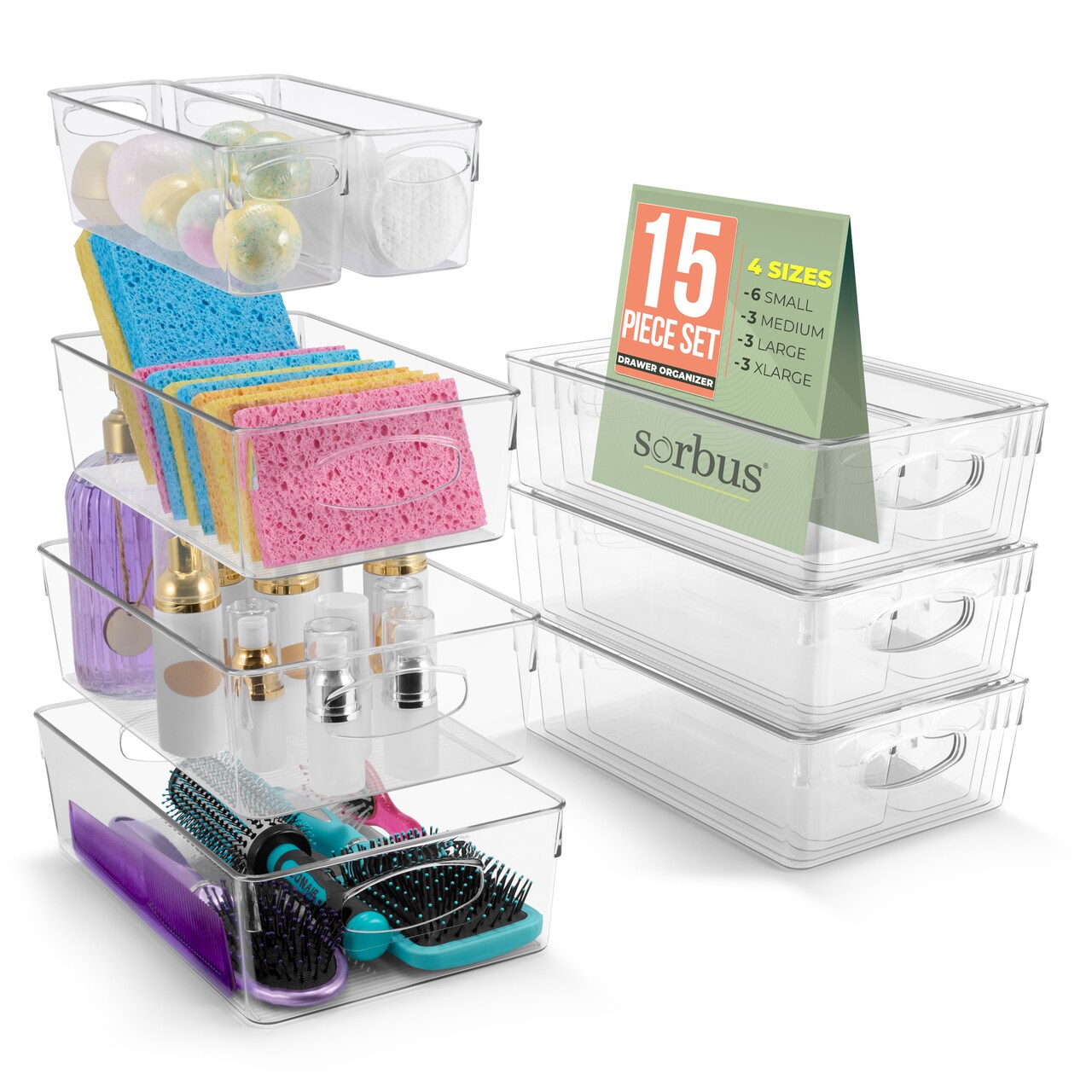 Sorbus 15 Pack Clear Plastic Storage Bins for Shelves with Handle